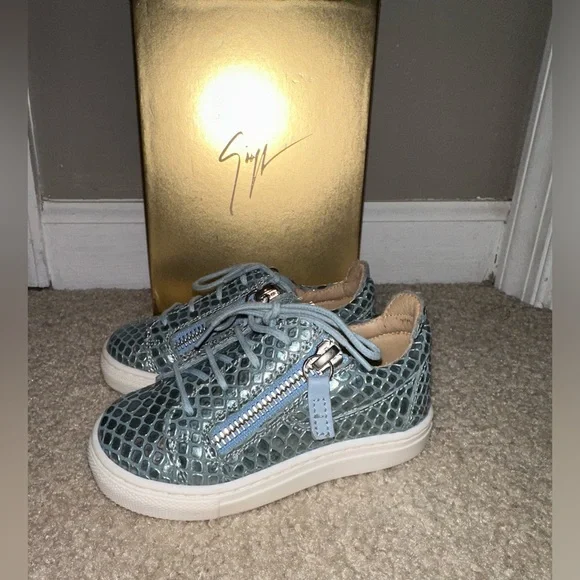 Giuseppe Zanotti Kid's Metallic Embossed Leather Low-Top Sneakers